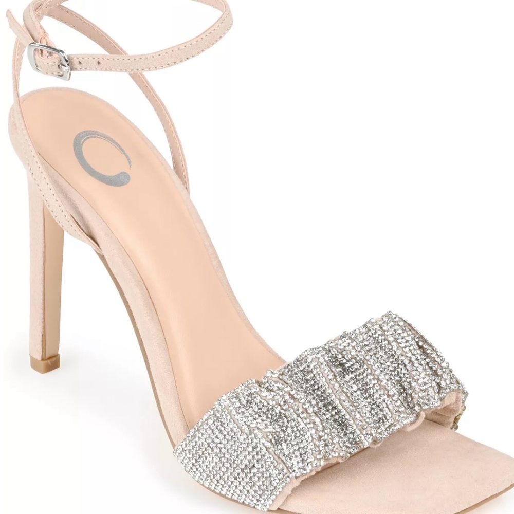 Journee Collection Silver and Cream Stiletto Heels with Ankle Strap Size 9M.